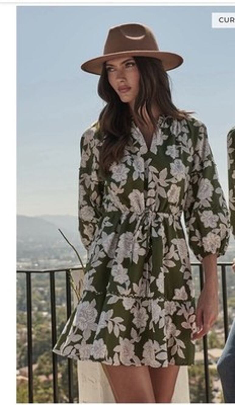 Sugarlips Haizley Dabria Floral Mini Dress Small Green Cream Split Neck Cotton